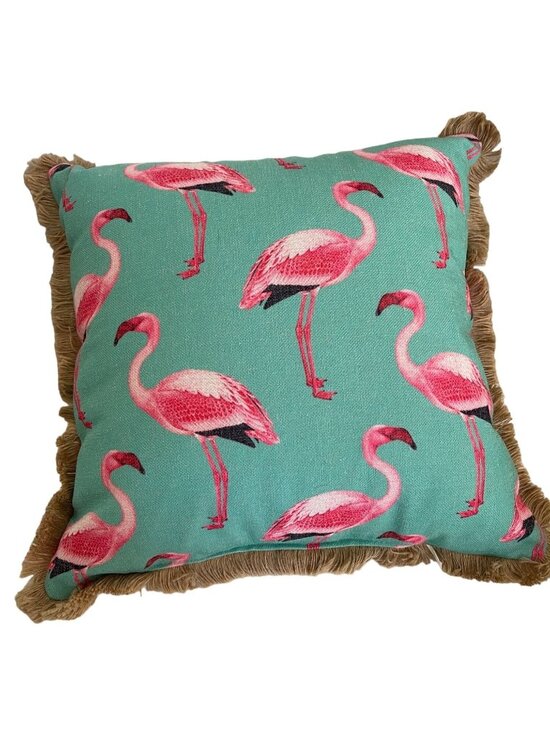 Newport Other - NEWPORT 18x18 Pink Flamingo Throw Pillow Cushion Aqua Turquoise Coastal Fringe